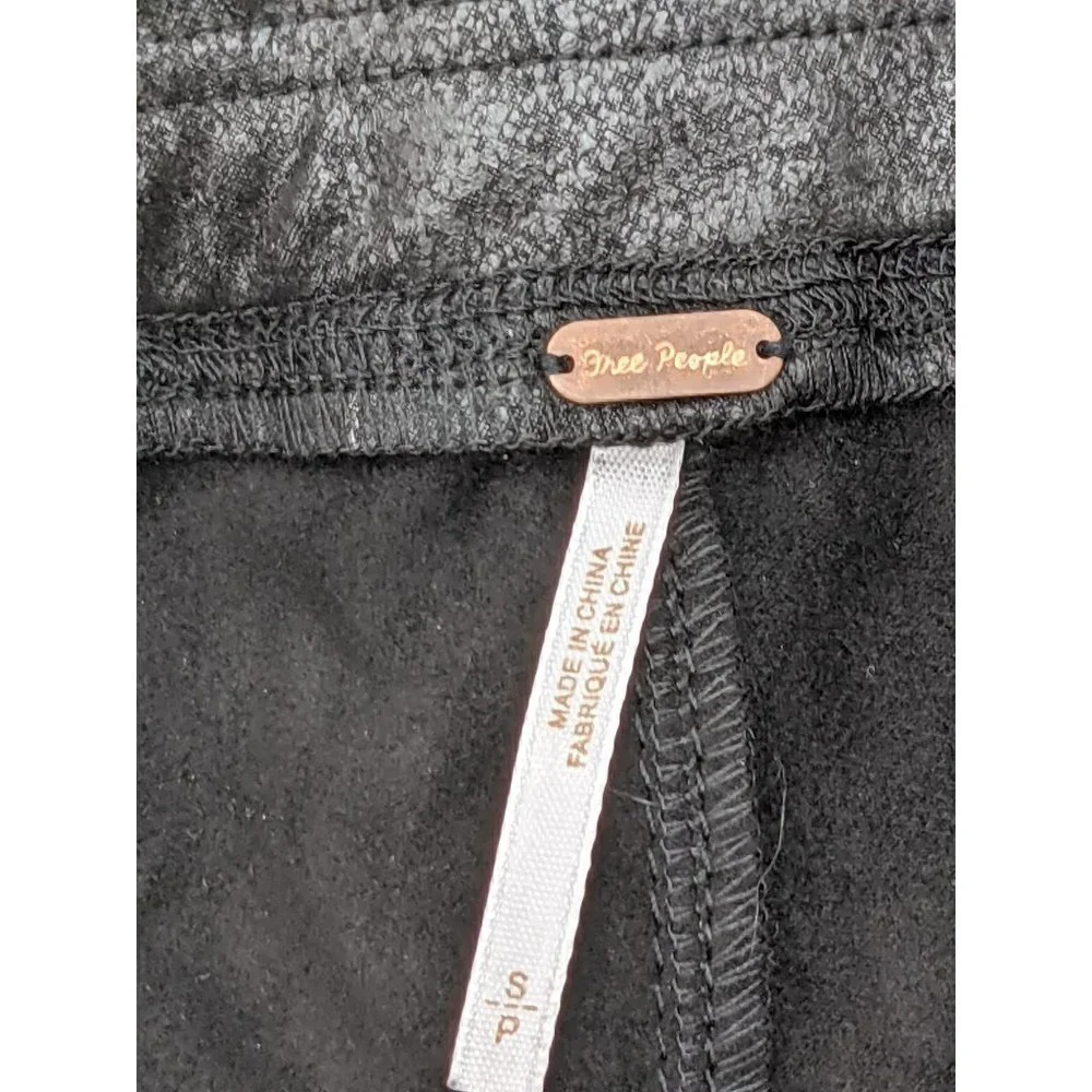 Free People Faux Suede Pants Leggings Womens S Black Pull On Elastic Waist Vegan